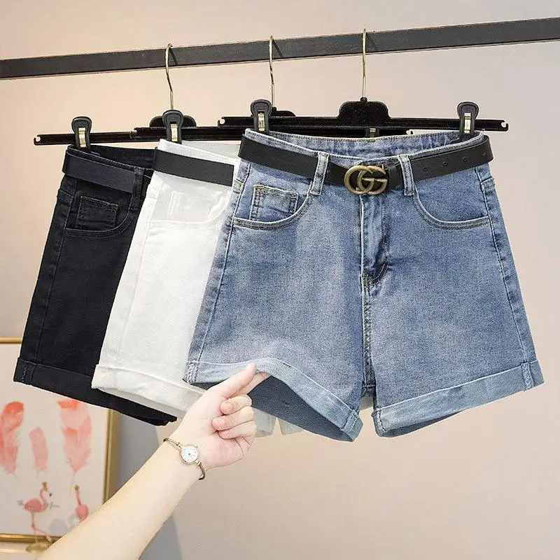 

High Waist Short Jeans Women's Summer Slimming Casual Cuffed A-Line Denim Hot Pants Trendy Thin Style Outerwear