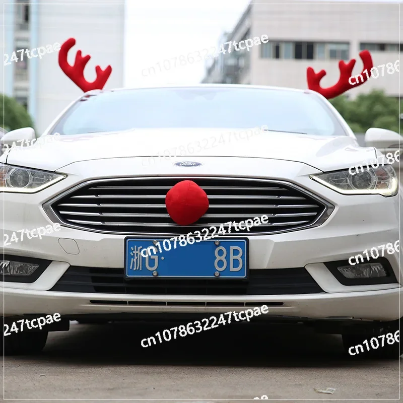 Christmas car decoration with large antlers, Christmas decorations, car decoration with Christmas antlers, car antlers