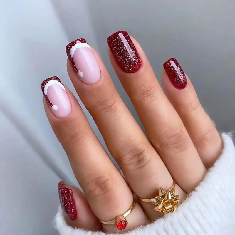 Faux Chapeau de Noël Rouge Moyen avec Design, Doux et Esthétique, Presson à Ongles Collé, N64.avec Colle, 24 Pièces