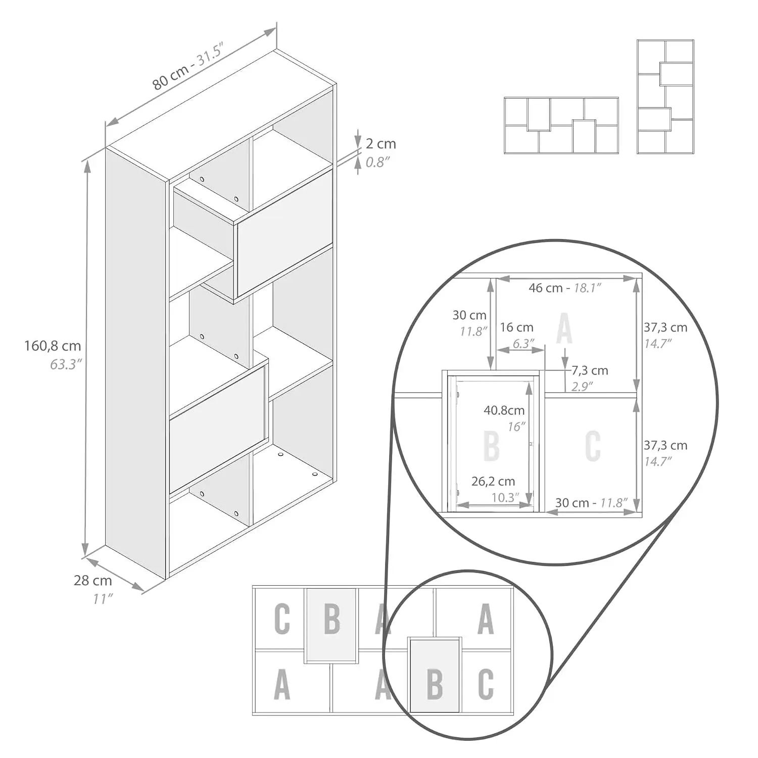 Bookcase With Panel Doors 63.31x31.5in Ashwood White Storage Cabinet Living Room Office Furniture, Customized