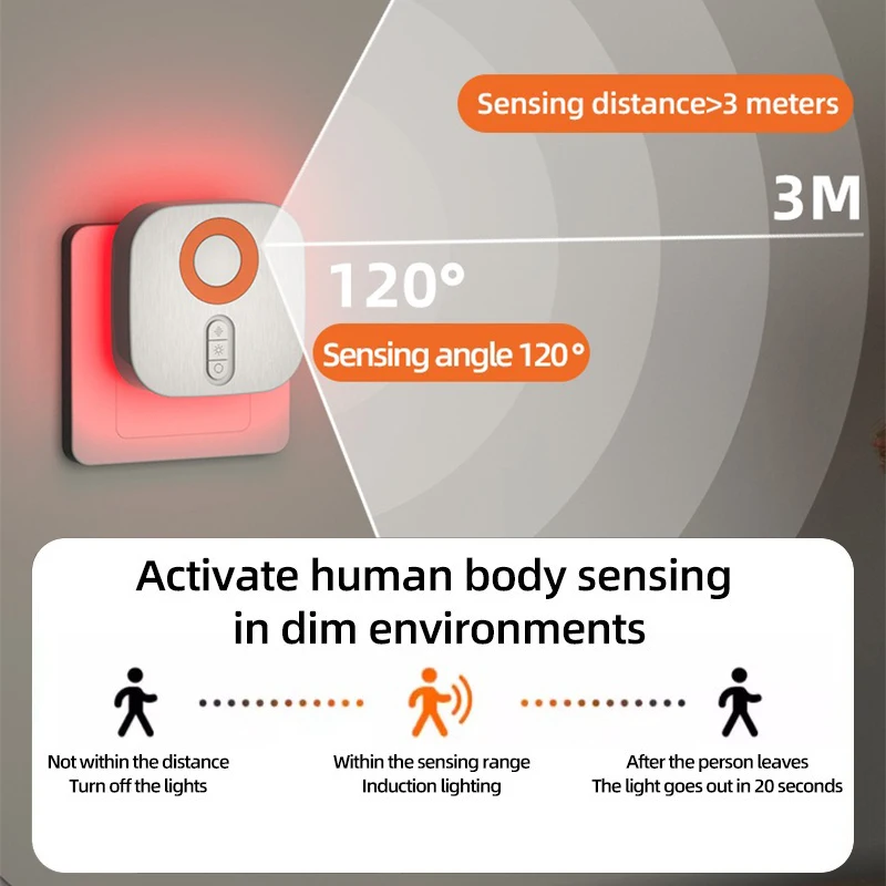Led regulável ultra-silencioso design sem fio esportes sensor de movimento luz noturna inteligente sensor de corpo humano luz noturna