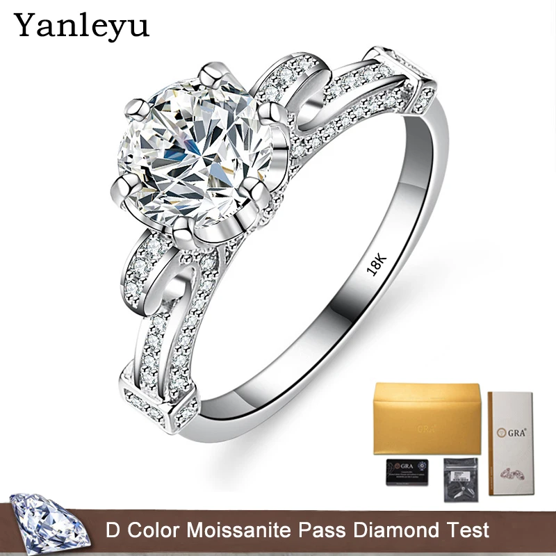 

Yanleyu Pure 18K White Gold Ring for Women Natural Moissanite Rings with GRA Certificate Beautiful Jewelry Wedding Jewelry