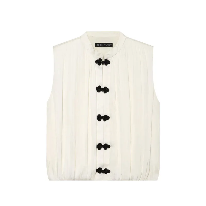 NINE ZAR Women's Fashion Set Silk Satin Texture Knot Button Midi Skirt Color Block Top Bottom Summer Season round Neck Vest
