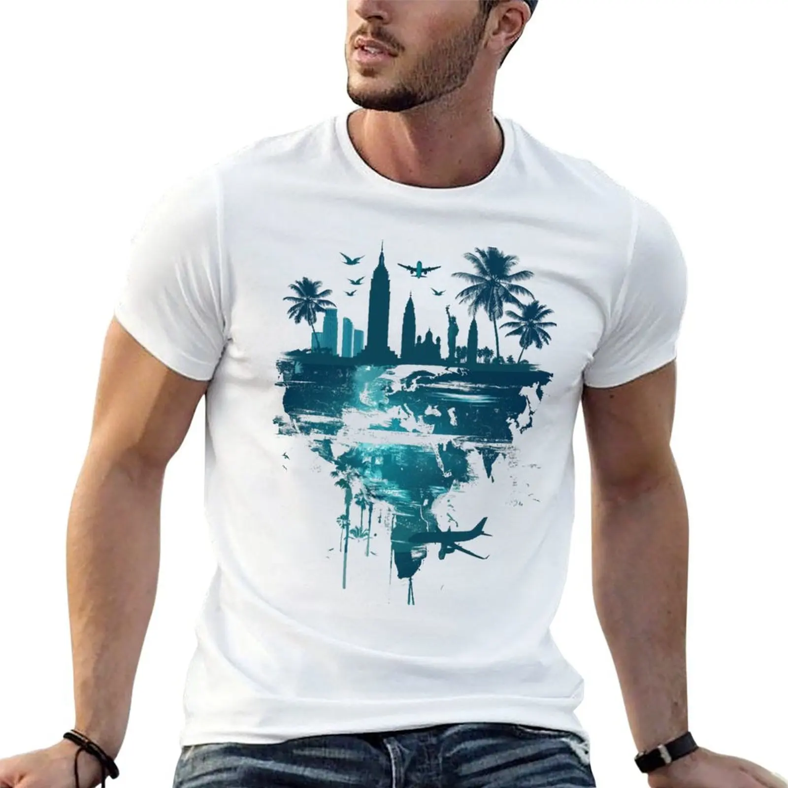 Teal Travel Design 2 of 5 T-Shirt basketball graphic tees kawaii clothes mens cotton t shirts