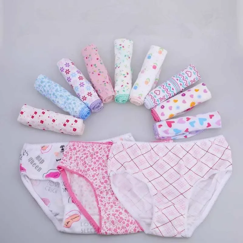 12pcs /Lot Baby Girls Briefs Cartoon Underwears Children Panties Short Underpants For 1-12 Years