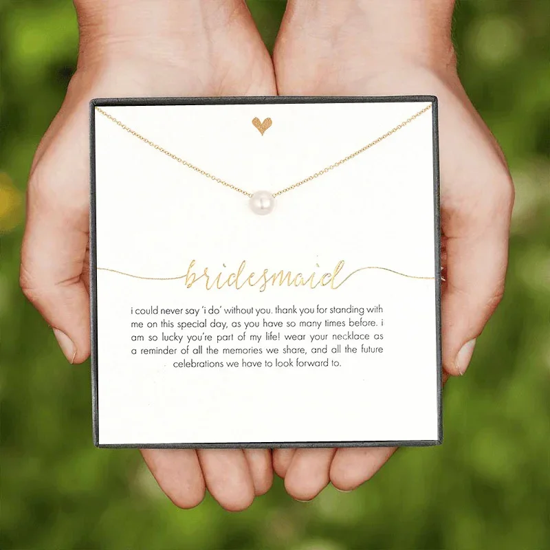 Bridesmaid Love Pearl Pendant Necklace Wedding Propose Wish White Card Gift Mum Gold Color Alloy Clavicle Short Chain Jewelry