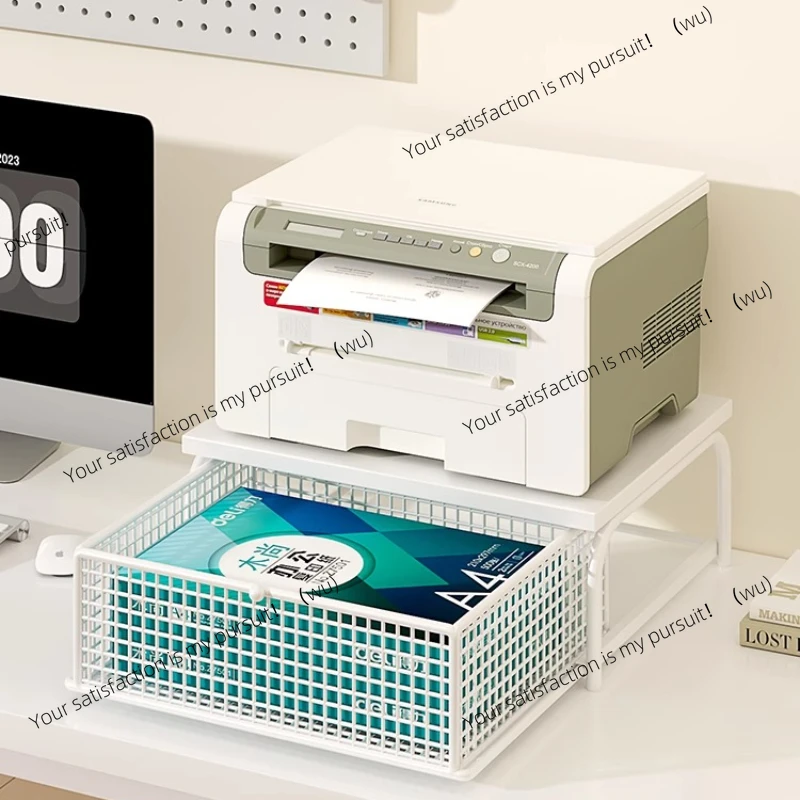 Tiered Metal Printer Stand Hidden Cord Management Racks All-in-One Desktop Organizer for Office Professional Workspace System