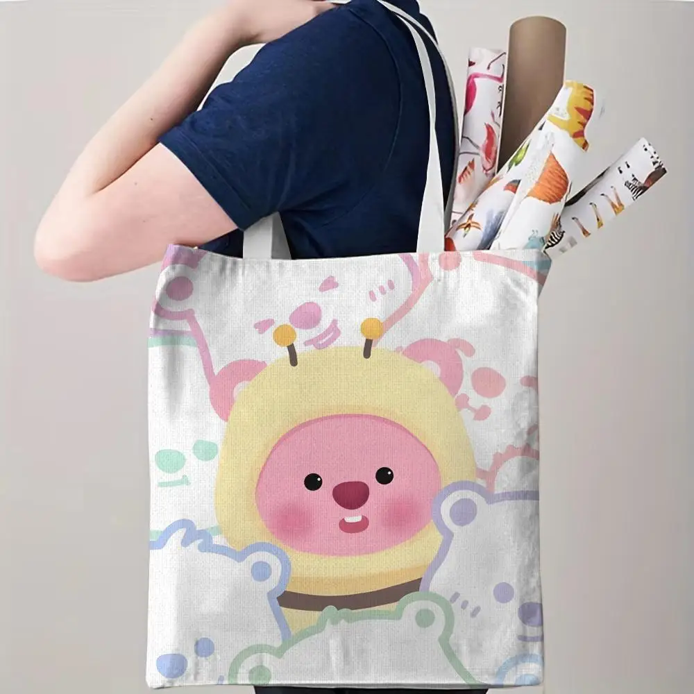 Pink Custom Zanmang L-LoopyS Throw Storage Bags Canvas Double-Sided Print Beach Bag Durable Handbag Shoulder Travel Bag Gift