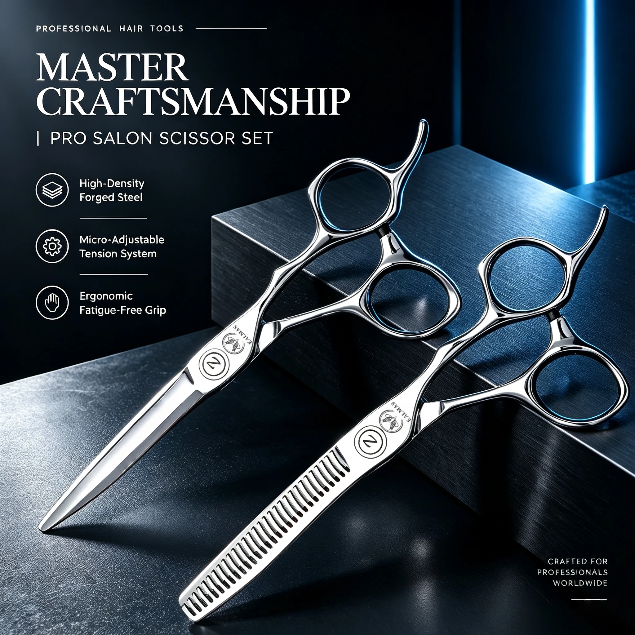 KALMAS 6 Inch Professional Barber Hairdressing Shears Set VG10 Steel Cutting Thinning Scissors Salon Kit for Stylists
