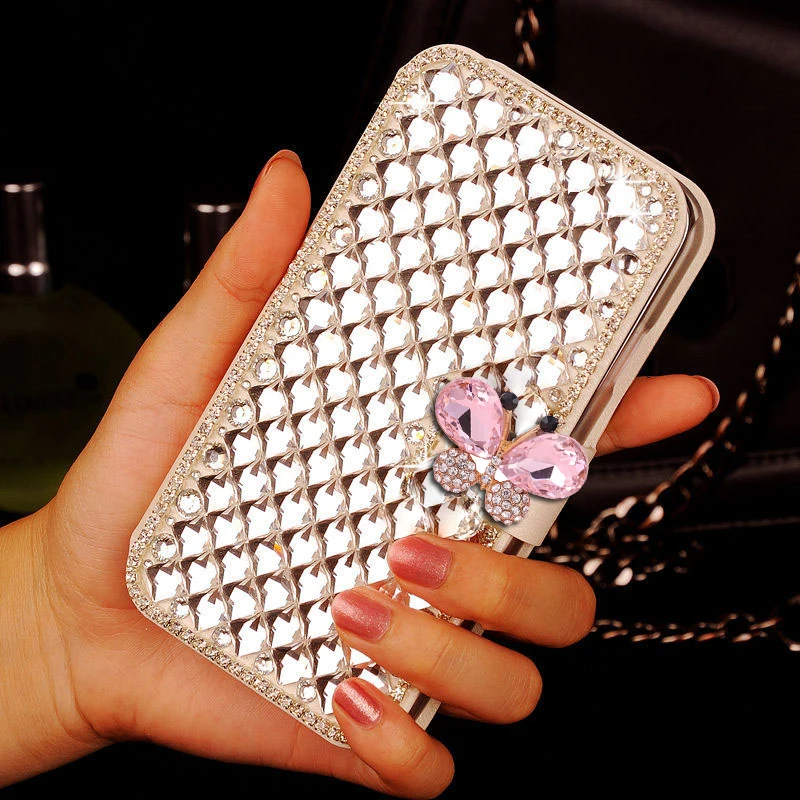 For Apple iphone 16 11 12 13 Pro X MAX XR 15 14 Plus 8 7 Plus 12 Bling Leather Book Flip Design Wallet Case Soft Cover Girls