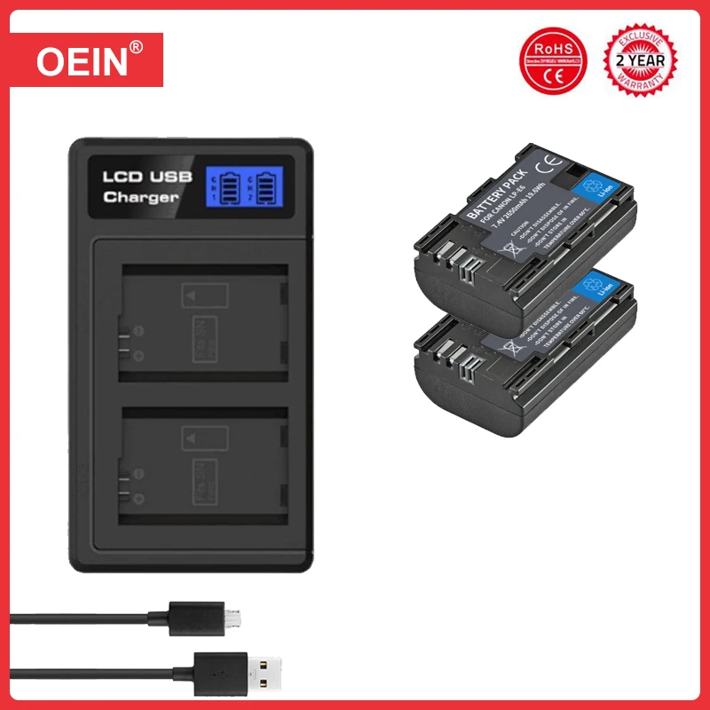 2650mAh LP E6 LPE6 LP-E6 E6N Batterij + LED Dual Charger Voor Canon EOS 5DS R 5D Mark II 5D Mark III 6D 7D 70D 80D Camera