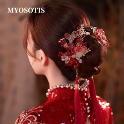 Handmade Long Tassel Vintage Brides Hair Accessories Chinese Classical Wedding Headdress Jewelry  Hairwear