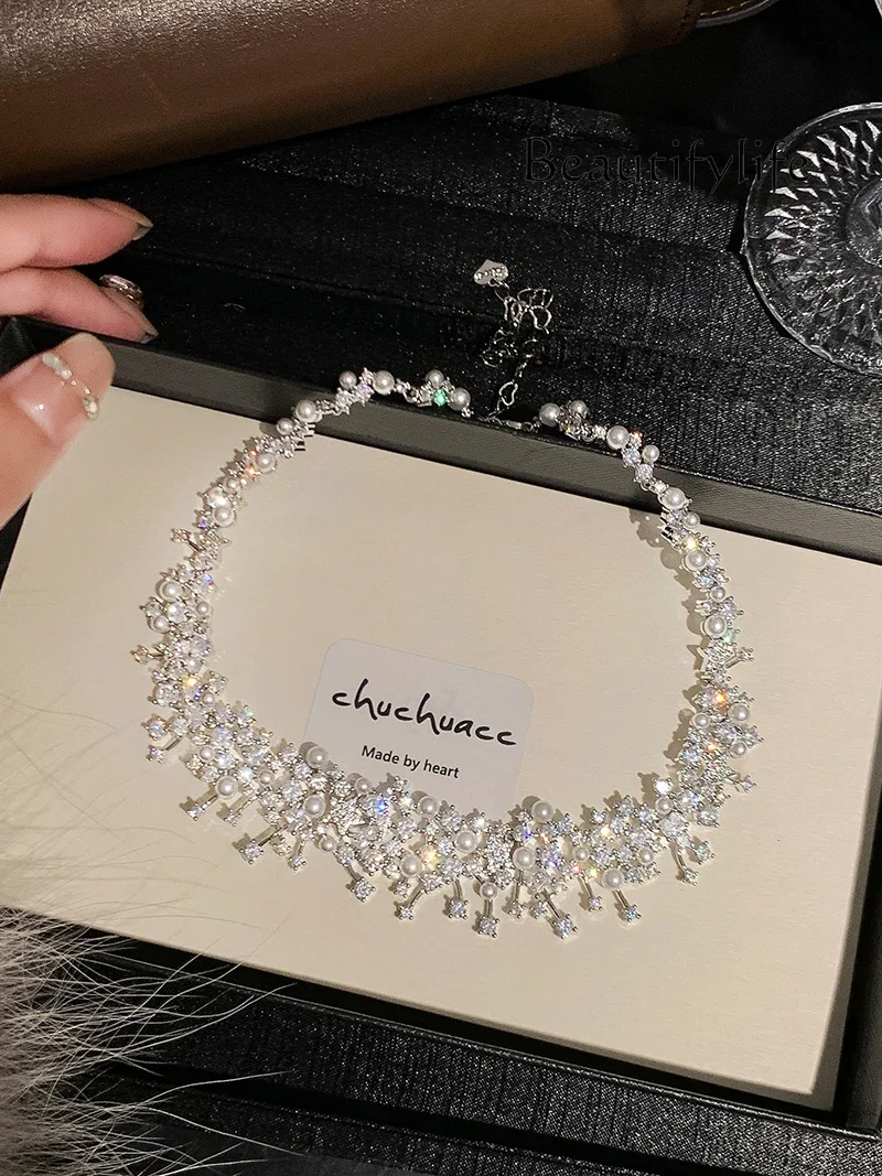 Heavy Industry Bright Nebula Zircon Pearl Necklace Premium Necklace