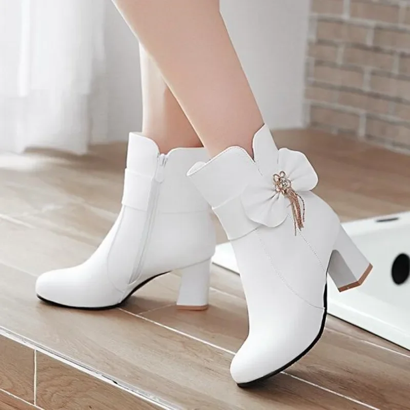 New fashion in autumn and winter super high and sweet bow boots pink round head high heel women boots