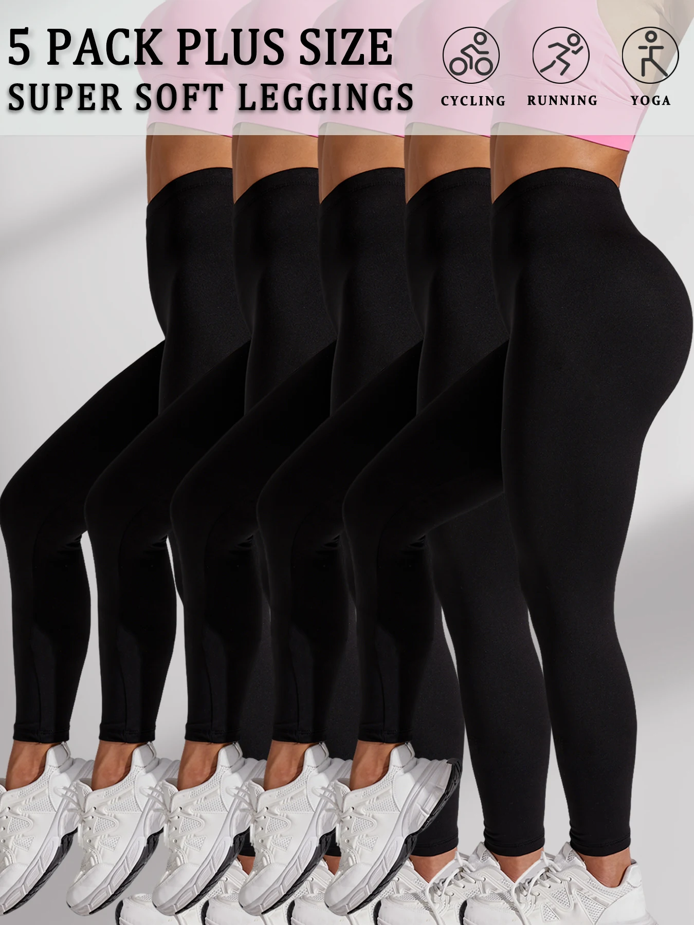 

Plus Size 5 Pack Super Soft Sport Leggings For Women No See Through Workout Running Yoga Athletic Leggings RUNNING