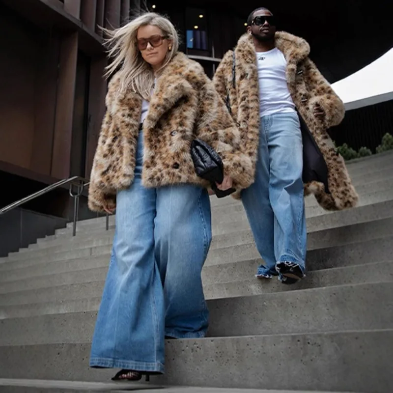Cross-border Faux Fur Leopard Print Plush Coat, Retro, Individual, Fashionable Young and Trendy Top for Women High-end Overcoat,