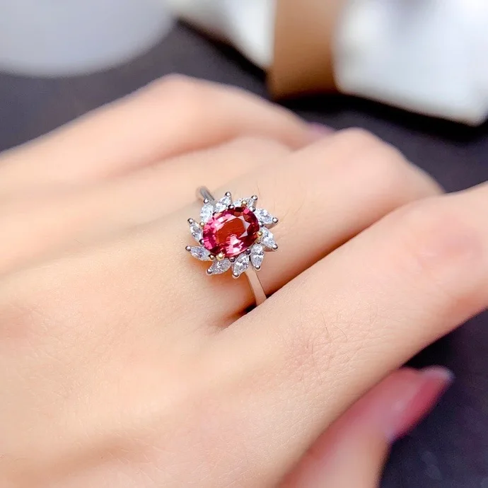 

100% Natural Tourmaline Ring 0.7ct 5mm*7mm Tourmaline Silver Ring for Daily Wear 18K Gold Plating 925 Silver Jewelry