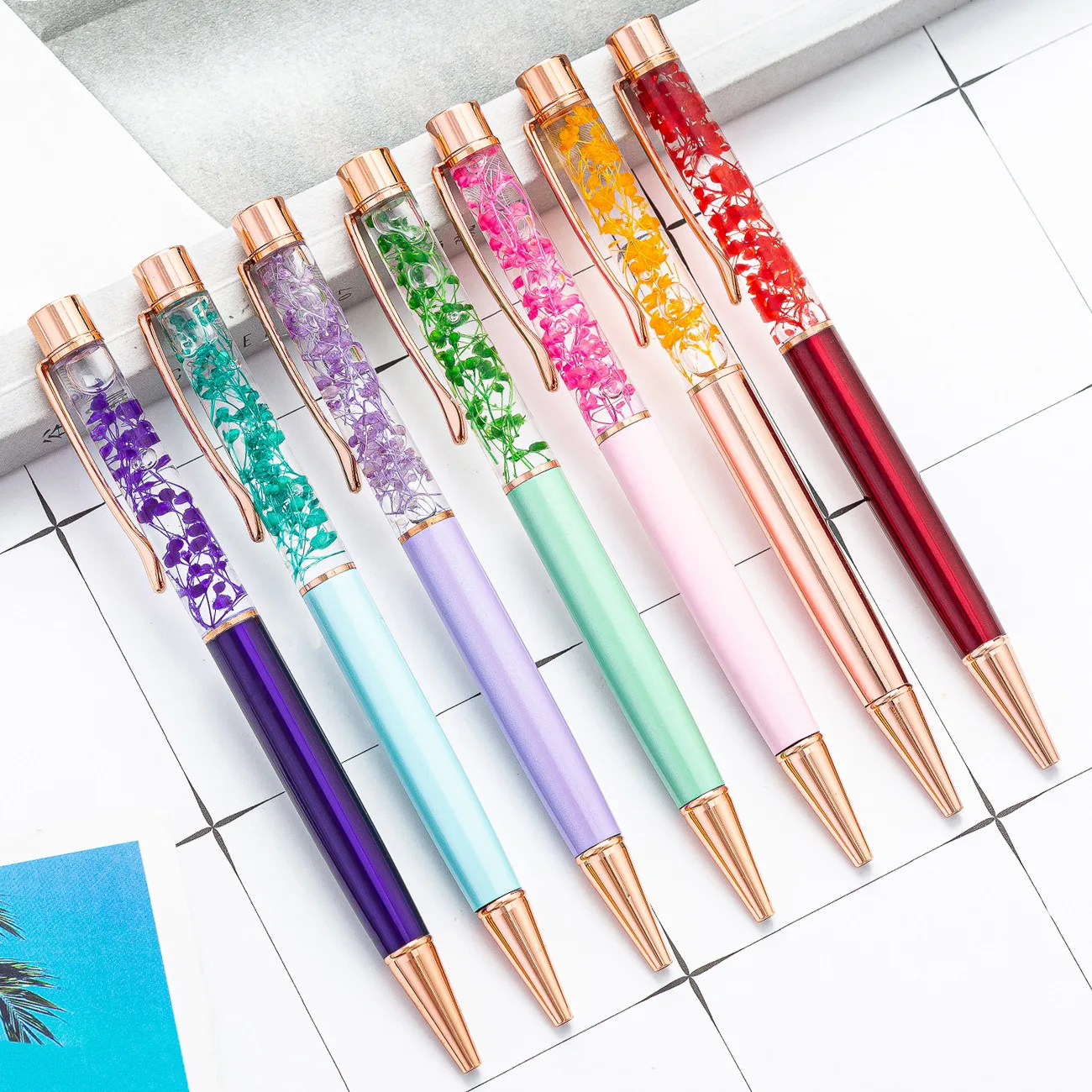 

20PCS DIY Oiled Dry Flower Pen Business Gift Metal Pen Wholesale Advertising Ballpoint Pen Custom Logo Student Teacher Gift