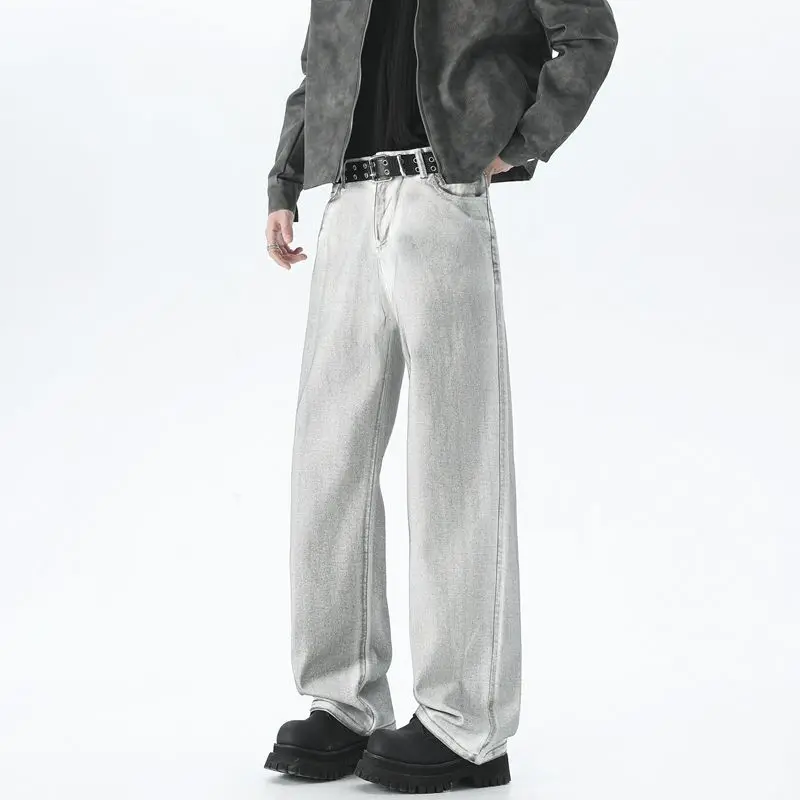 

Autumn New Loose Wide Leg Men's Jeans American Style Casual Vintage Dirty Look Straight Cut Long Trousers Fashionable Streetwear