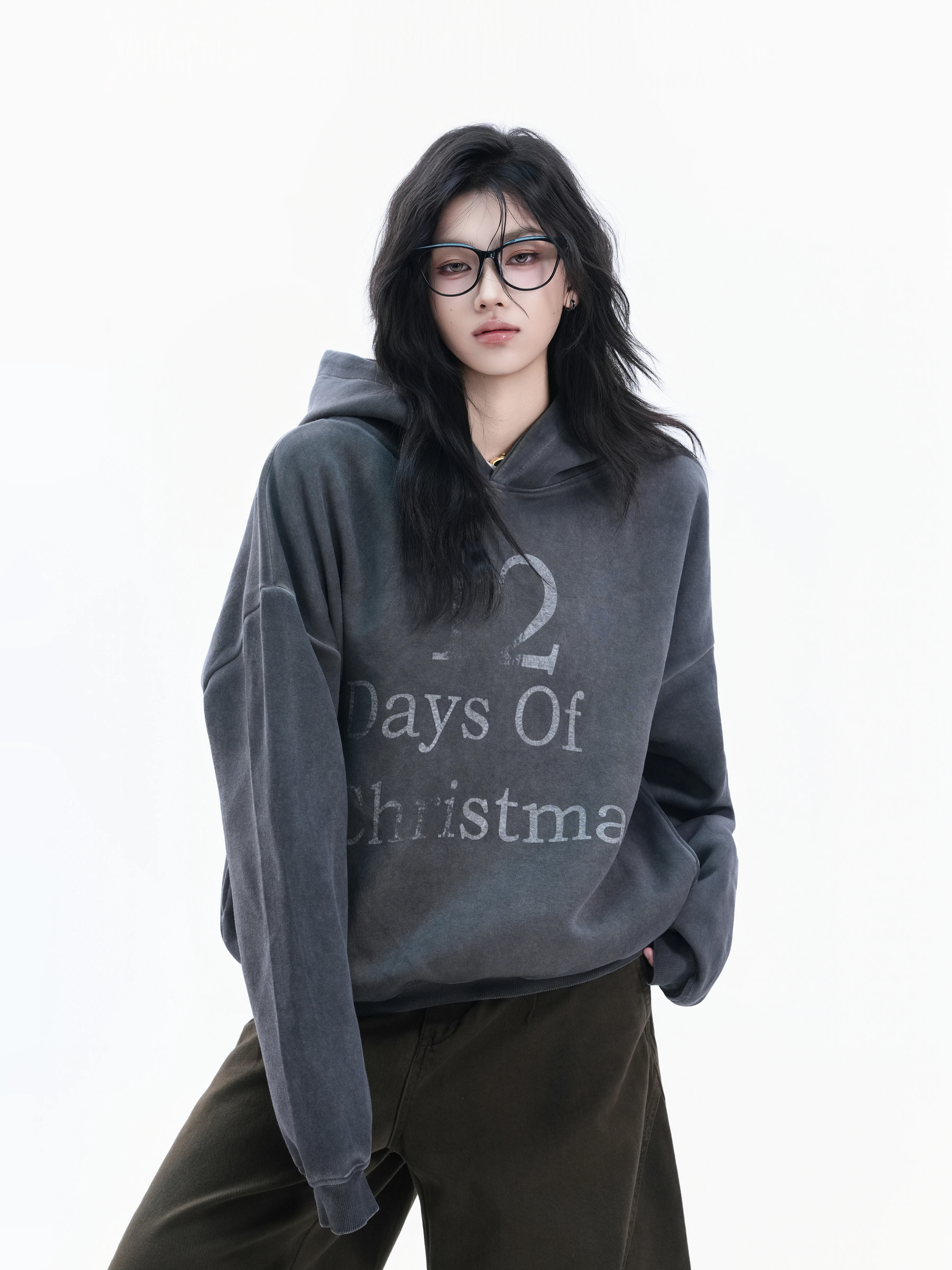 Washed Vintage American Letter Hoodie Women Loose Casual Dyed Couple Tops Small Ball Ball Casual Comfortable Cotton Polyester...