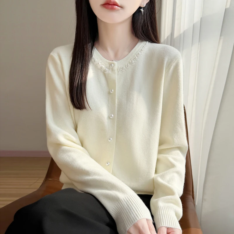 

Cardigan Lace Wool Knitted cardigan Women's 2026 Spring/Autumn New Style Reound neck Style slimming versatile Sweater Top