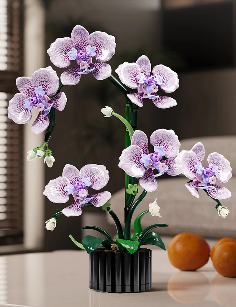 Kreativer Orchideen-Blumenstrauß, Blumen im Topf, Bausteine, unsterbliche Blume, Heim- und Schreibtischpflanzen-Dekoration, zusammenbaubares Baustein-Spielzeug, Geschenk für Teenager. – Detail 18
