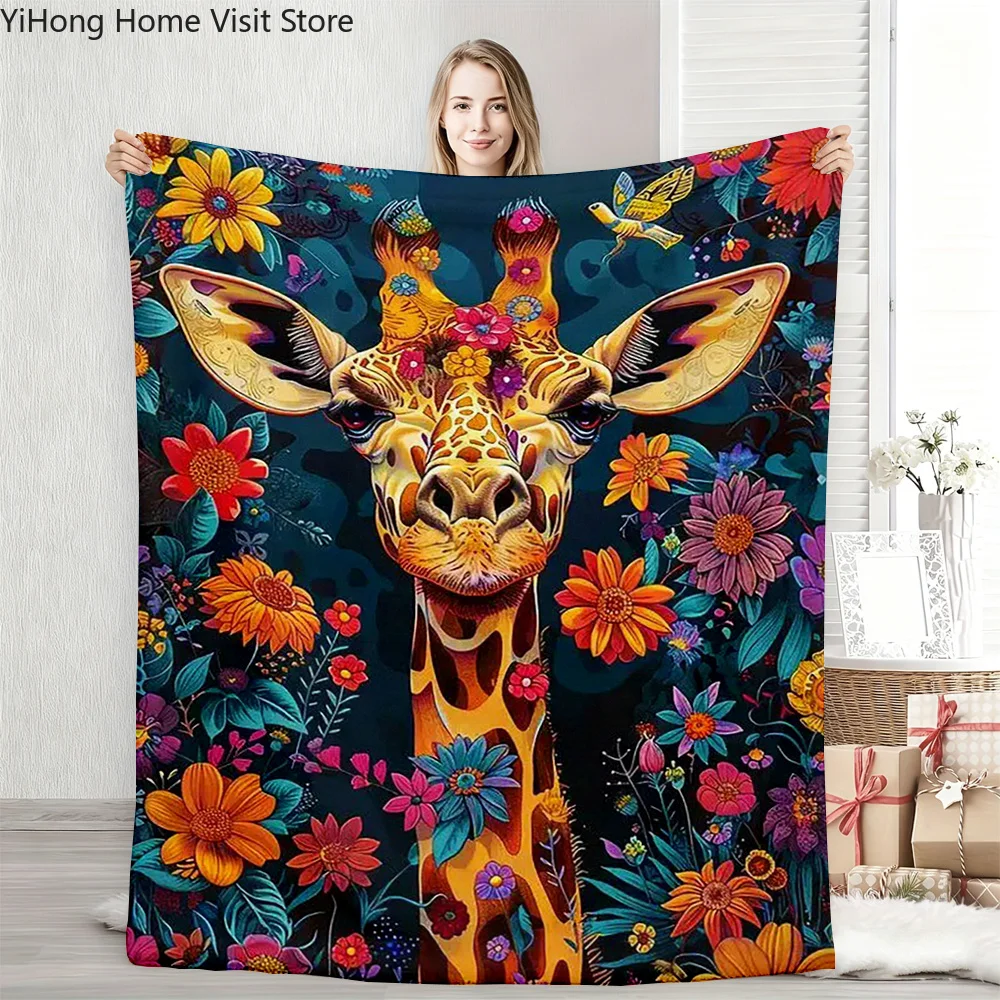 Giraffe Theme Blanket, Soft Cozy Flannel Cover Blanket, Fan Gift Blanket, Multi-Purpose Blanket for Home and Leisure