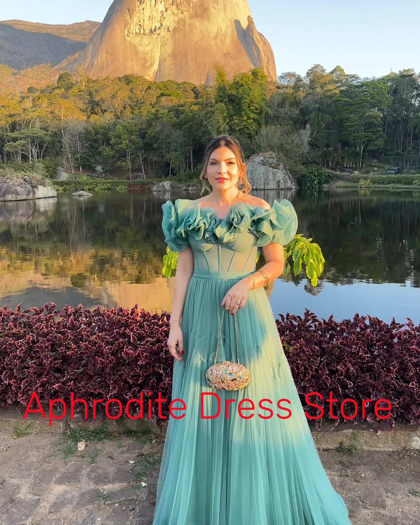 Customized Exquisite Organza Off The Shoulder Evening Dresses Delicate Sleeveless Celebrity Gowns Custom Made Prom Dre