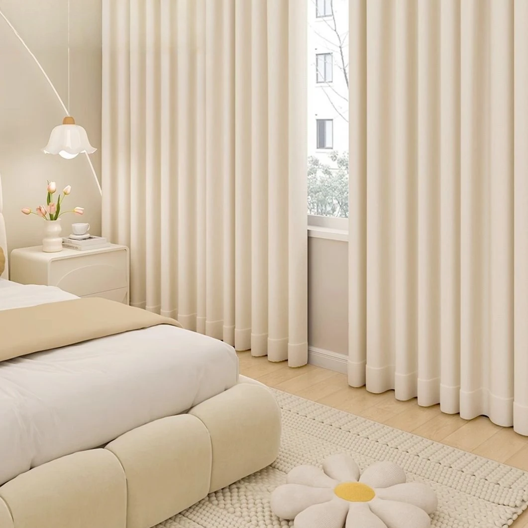 Cream Colour Blackout Cotton Curtains for Bedroom Living Room Balcony Hotel High Quality Curtain Sunshade Luxury Window Drapes