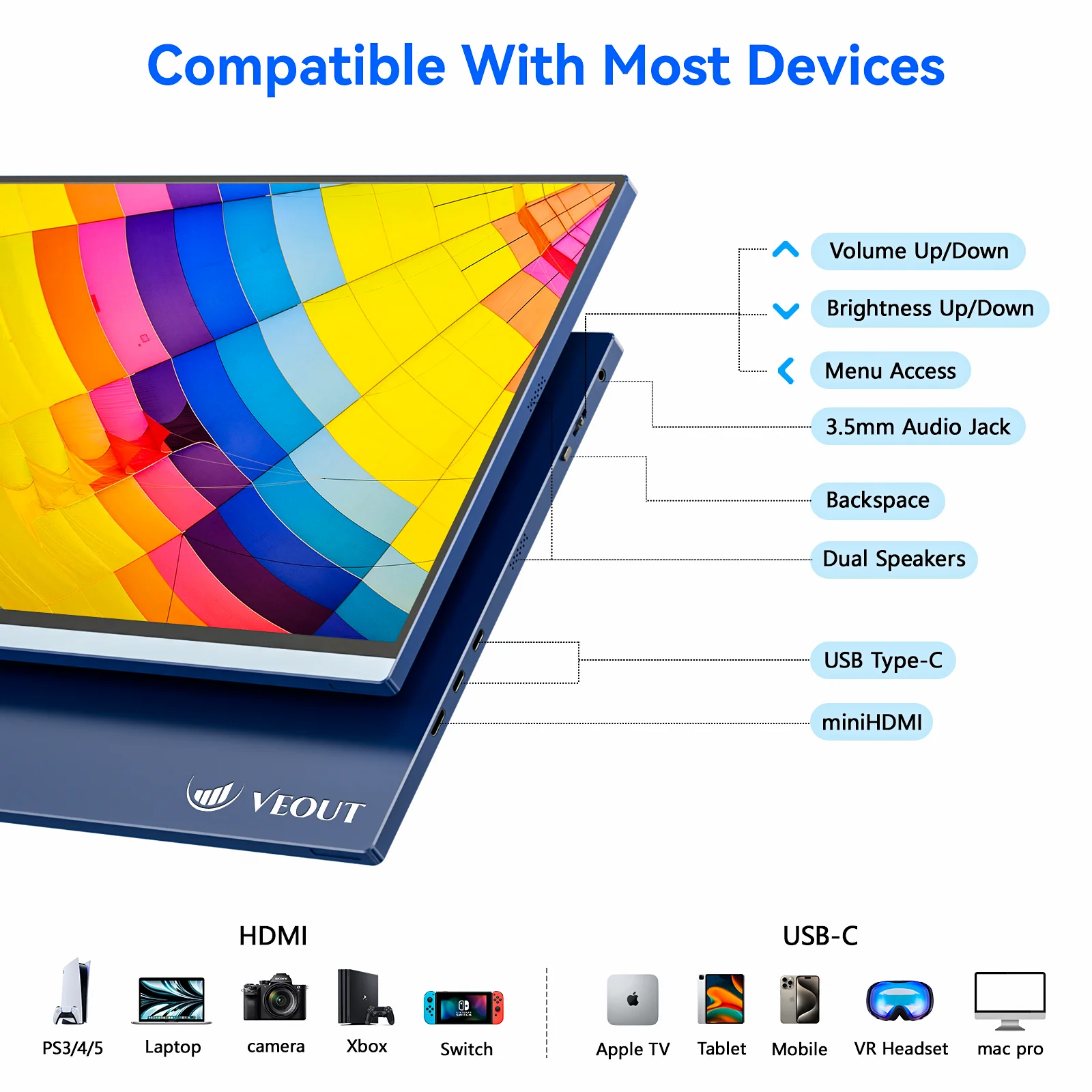 Imagem -04 - Veout-monitor Portátil de Jogos para Laptop Tela de Computador Tela Externa 1200p Display Lcd Fhd Venda Quente 16 60hz Venda Quente