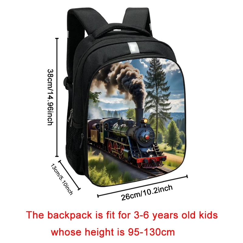 Mochila con estampado de locomotora de vapor para niños, bolsas escolares de gran capacidad, bolsa de jardín de infantes con rayas reflectantes, regalo