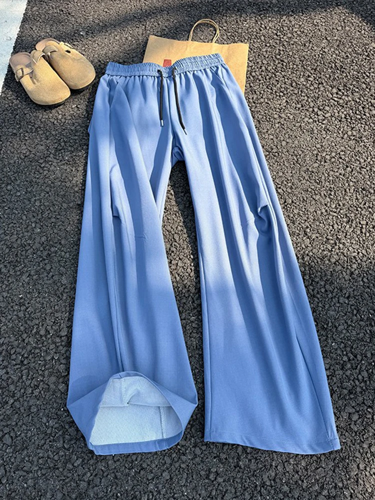 

Мужские повседневные брюки синего цвета в американском стиле, свободные, прямого кроя, с широкими штанинами, с отворотами, премиум-класса