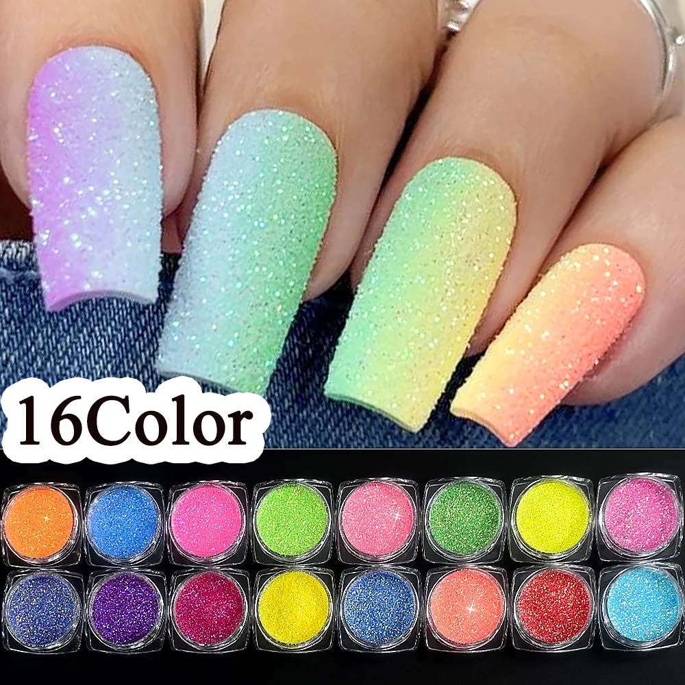 16colors/Set Colorful Woolen Powder Nail Glitter Design Candy Sugar Sand Loosen Powder Dust DIY Winter Woolen Nail Art Powder