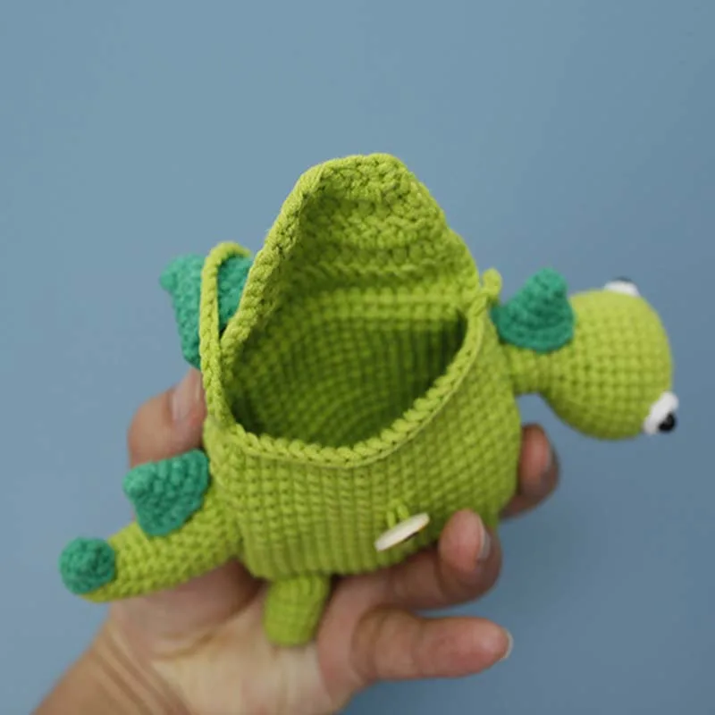 手作り子供かぎ針編み恐竜型小型サイドスリングショルダーバッグ少年少女ニットスタイリッシュなミニ電話フラップポーチクロスボディバッグ