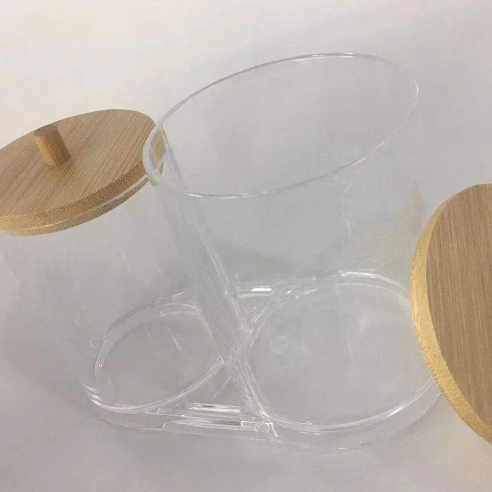 

1Pcs Transparent Plastic Canister Wood Lid Cotton Swab Dispenser Makeup Storage Organizer Desktop Tidy Gift Swab Dispenser