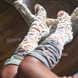 White Gladiator Rope Sandals Women Trends High Heels Cross Tied Open Toe Shoes Female Summer Outfit Lace-up Roman Dress Sandals