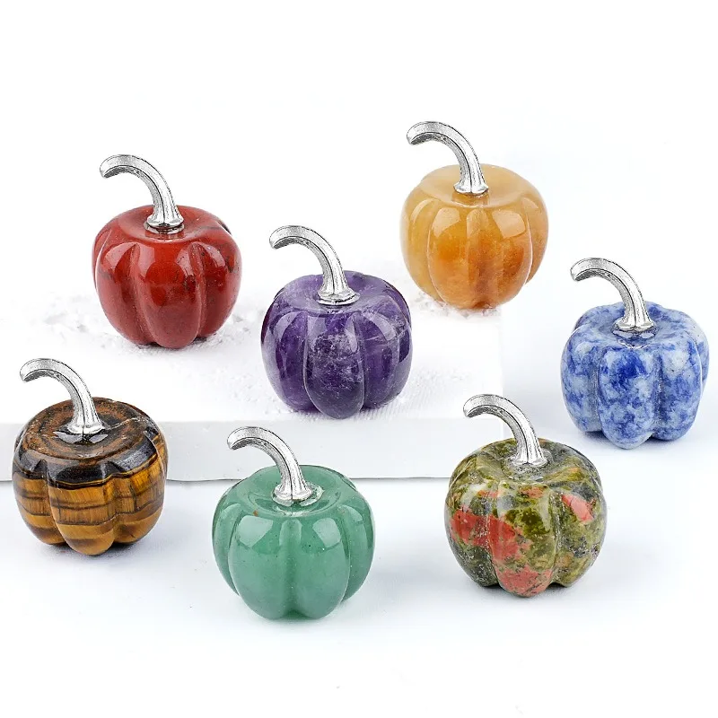 20mm Halloween Pumpkin Statue Carved Natural Stone Crafts Ornament Home Decorations