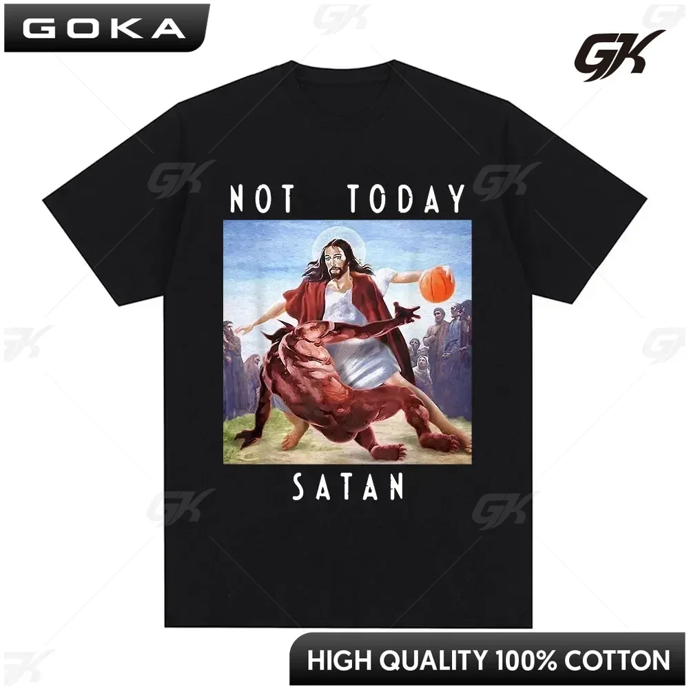 ليس اليوم الشيطان يسوع مقابل الشيطان في تي شيرت Harajuku تي شيرت غير رسمي الرجال النساء موضة تي شيرت الشارع الشهير Y2k أفضل للجنسين