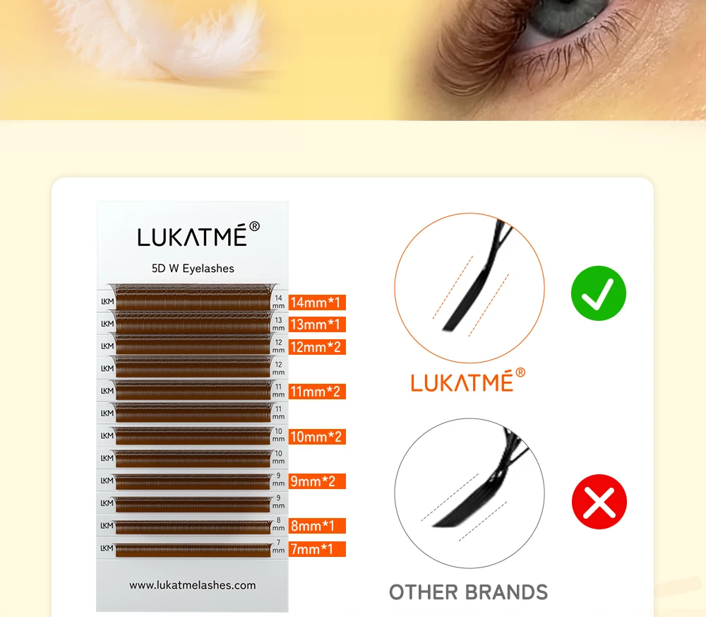 LUKATME 5D W-Form Braune Wimpernverlängerungen, Vorgefertigte Fächer, C/D/M-Kurve, Weiche Natürliche Volumen-Wimpern aus Kunstnerz 7-14mm für Verführerische Augen – Detail 5