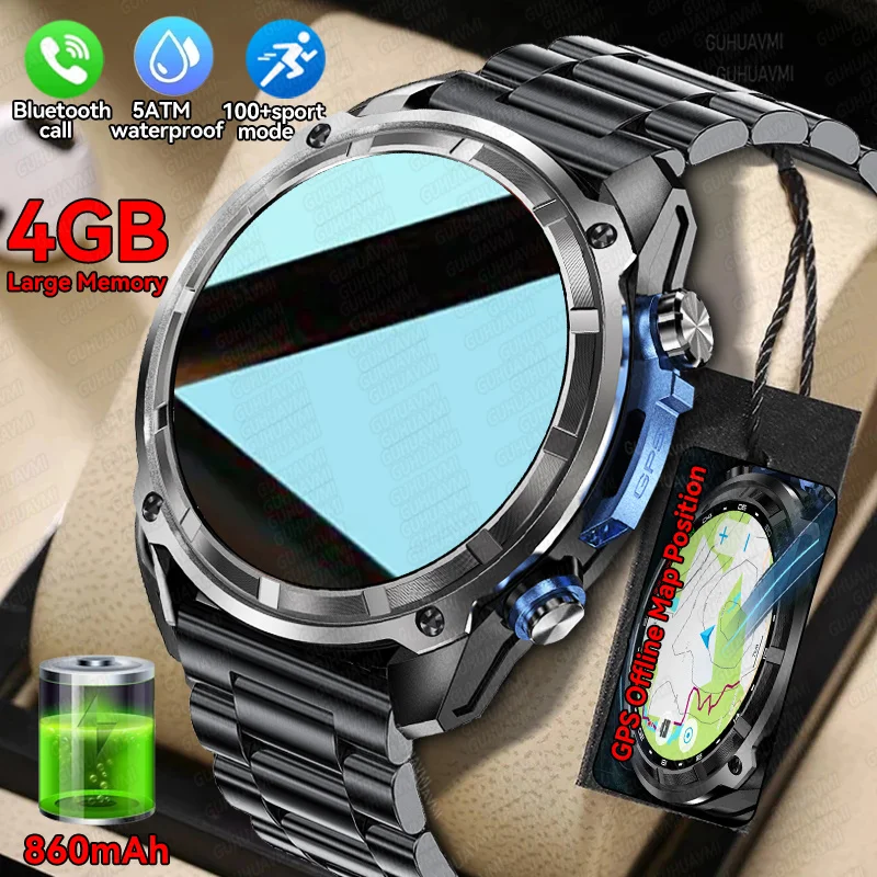 สมาร์ทวอทช์ GPS รุ่นใหม่ ปี 2025 สำหรับทหาร แสดงตำแหน่งบนแผนที่ หน่วยความจำ 4GB เข็มทิศ กันน้ำ 5ATM โทรออกด้วยบลูทูธ วัดอัตราการเต้นของหัวใจ สมาร์ทวอทช์สำหรับผู้ชายและผู้หญิง
