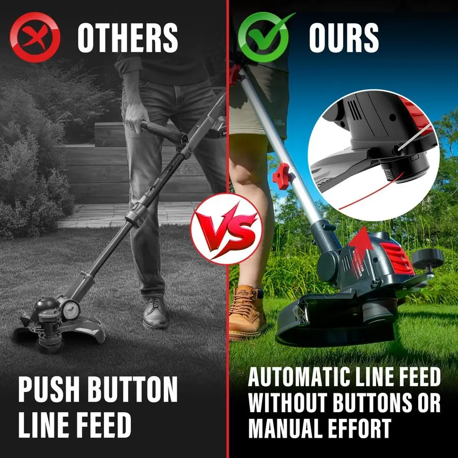 

20V 12 Cordless String Trimmer, Grass TrimmerEdger with 8 Replacement Spools, Battery Powered Weed Trimmer with Auto Line Feed