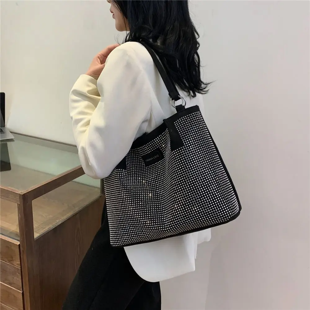 

Portable Shiny Rhinestone Handbag Sparkly Korean Style Evening Banquet Bag Purse Underarm Bag Glitter Tote Bag Girl