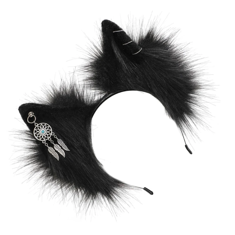 Artificial Cats Ear Hairband with Metal Earring Halloween Performances Hairband HXBA