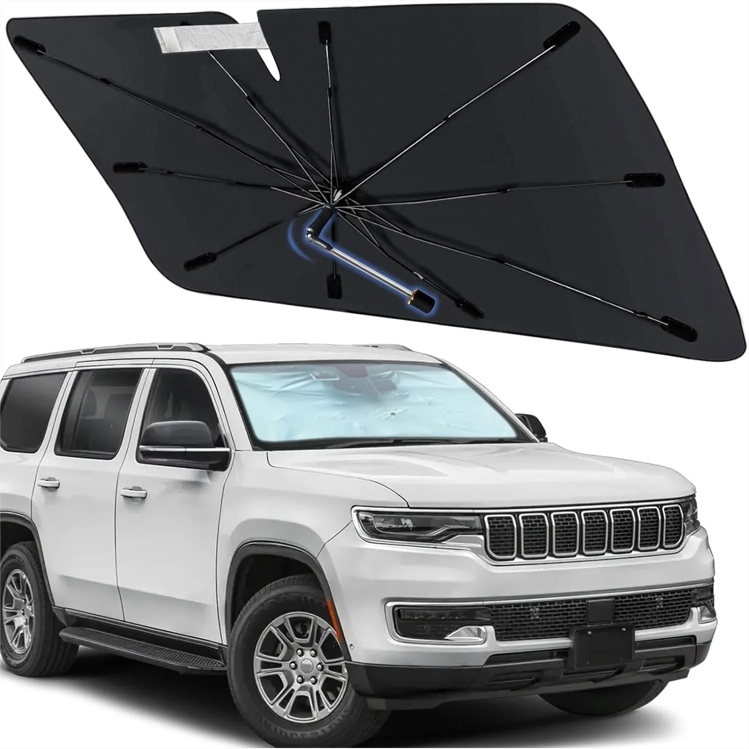 

Custom Fit Windshield Sun Shade Umbrella for Jeep Wagoneer 2022-2025, 360° Rotating Shaft, UV & Heat Protection Car Accessories