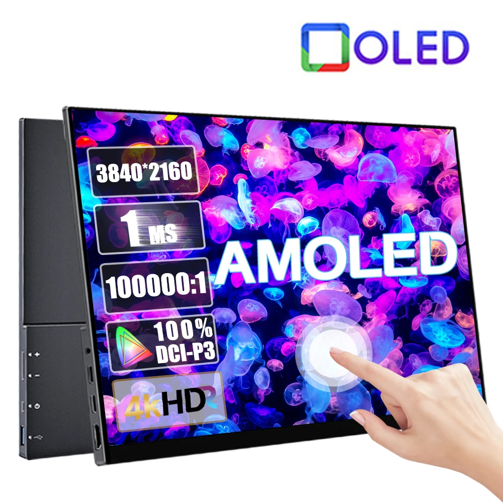 13.3 Inch 4K AMOLED Touchscreen Portable Monitor 3840*2160P 550Nit 100000:1 10Bit Mobile Display For Phone PC Laptop PS4/5 Xbox