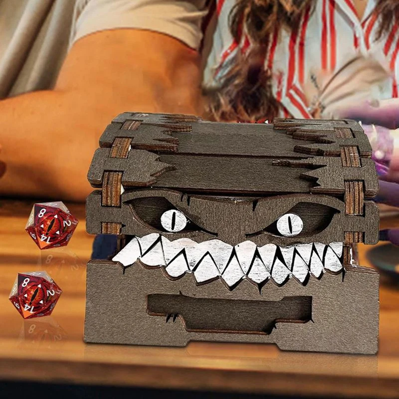 Dungeons Dragons Treasure Chest Monster Figure - Dice Storage And Wooden Craft Collectible Display Storage Box Coin Boxs