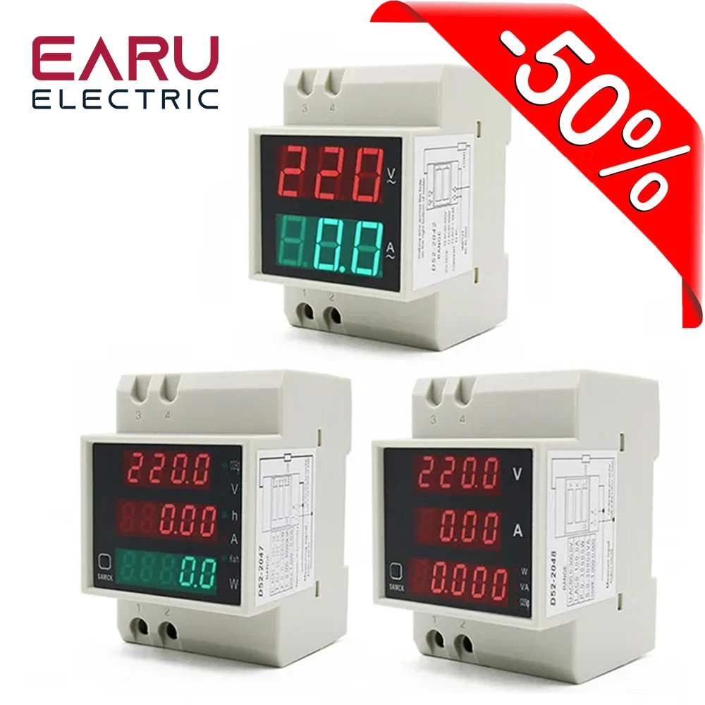 Medidor Digital LED multifunción DIN-rail AC 80-300V 200-450V 0-100A, Factor de potencia activo, amperímetro de energía eléctrica, voltímetro,