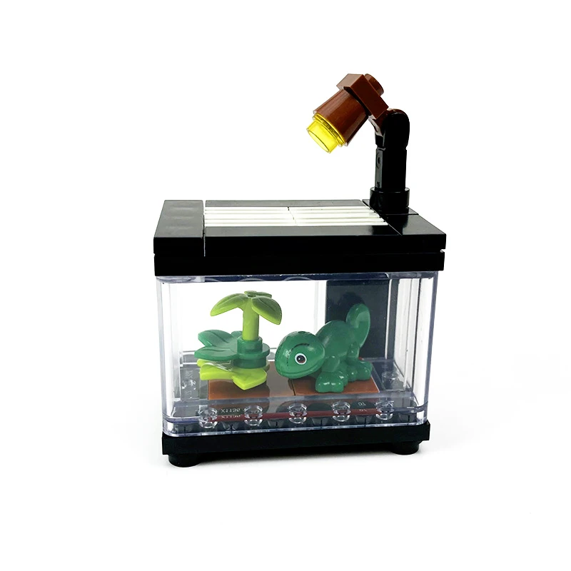 Ovly Fish Tank Building Blocks MOC City Scene Sea LivingRoom Interior Decoration Assembled DIY Fish Reptile Climbing Pet