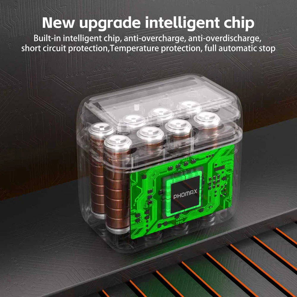 

PHOMAX Lithium-Ion Battery 1.5V 4200mAh AA Rechargeable Batteries 8-Slots Fast Charger Box For Walkie Talkie Toys Multimeter