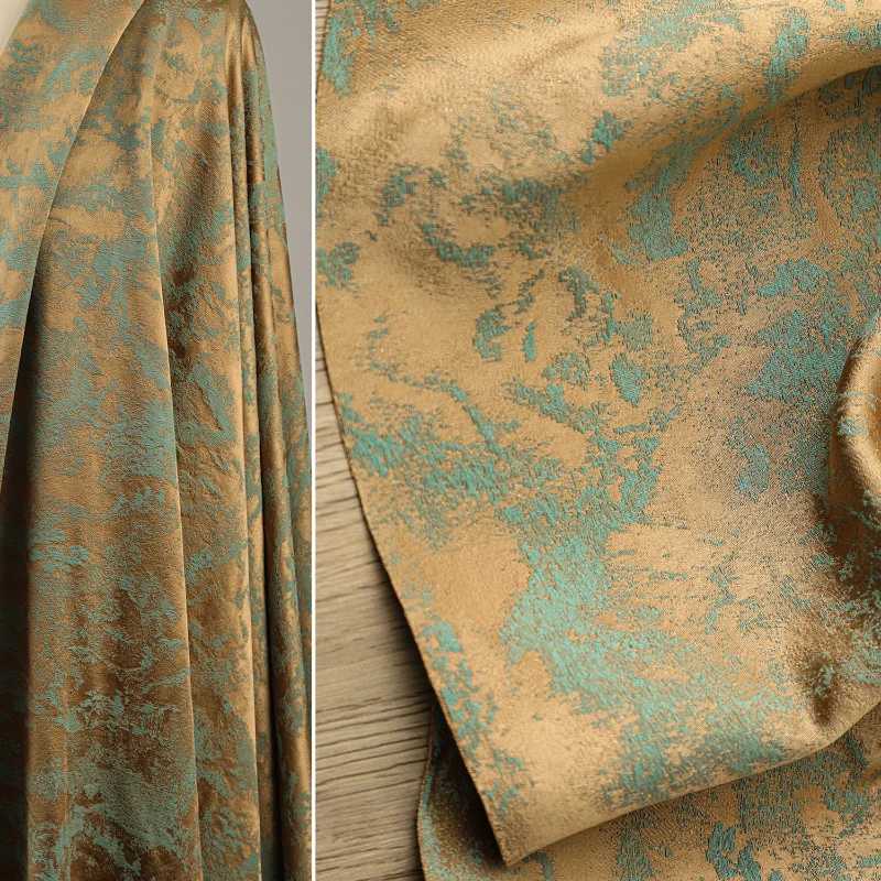 

Copper rust blue mountain gilded particle jacquard fabric Chinese style texture shirt half skirt clothing designer fabric